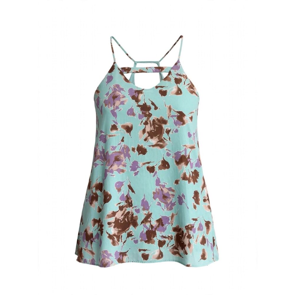 Peach Love California Mint Floral Mini Dress with Brown & Lavender Accents M